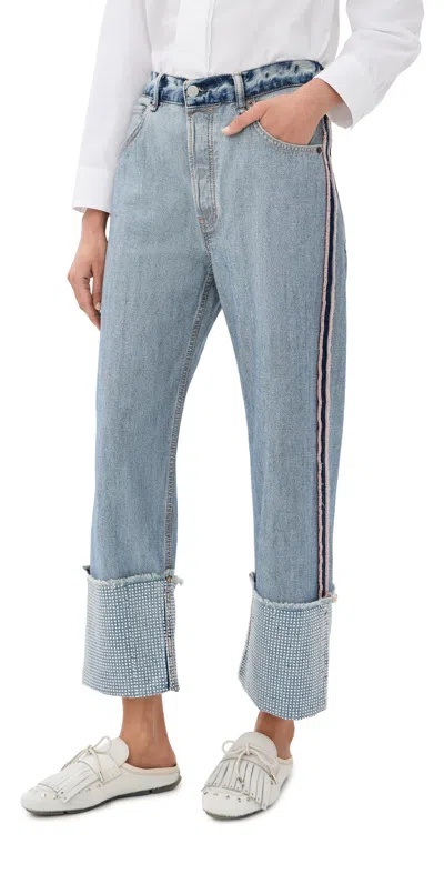 Acne Studios Cuffed Denim Trousers Mid Blue