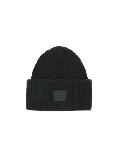 Acne Studios Pansie Face Wool Beanie In Black