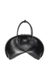 Acne Studios Curved Black Leather Handbag With Metal Plaque In Black