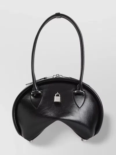 Acne Studios Curved Structured Leather Handbag Silver Top Metal In Black