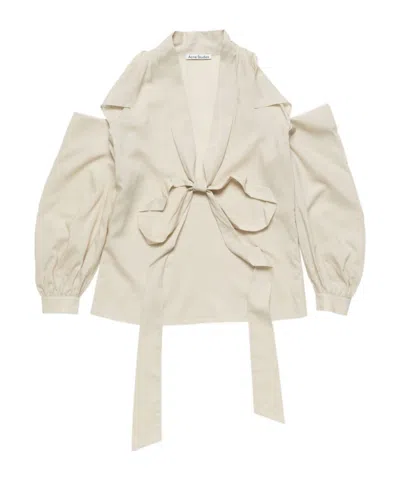 Acne Studios Cut-out Blouse With Bow In Neutral