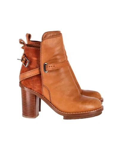 Pre-owned Acne Studios Cypress Con Ankle Boots In Brown Leather In Multi