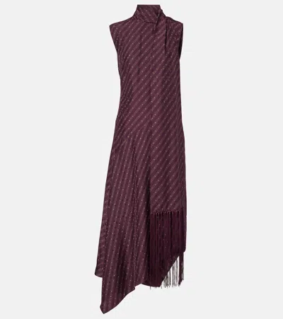 ACNE STUDIOS ASYMMETRIC FRINGED SILK MIDI DRESS
