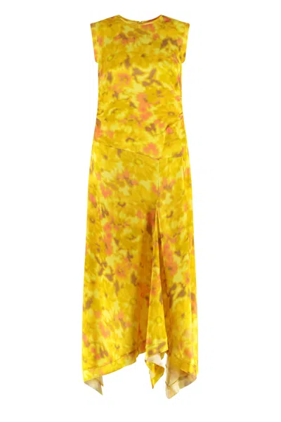 Acne Studios Danella Printed Asymmetric Chiffon Dress In Yellow