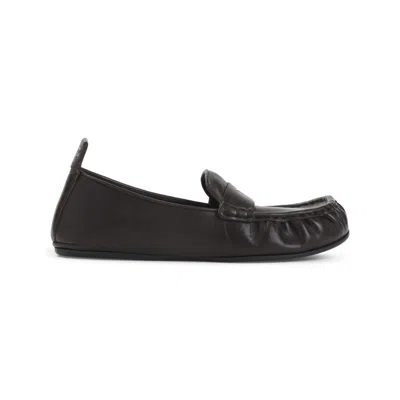 ACNE STUDIOS DARK BROWN NAPPA LEATHER LOAFERS WITH PENNY STRAP DETAIL