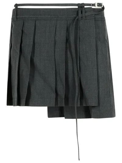 Acne Studios Dark Grey Wool Blend Pleated Skirt In Gray