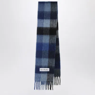 Acne Studios Dark Navy/black/blue Mohair Checked Scarf In Multi