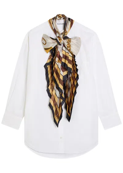 Acne Studios Dasca Printed Neck-tie Cotton-poplin Shirt In White