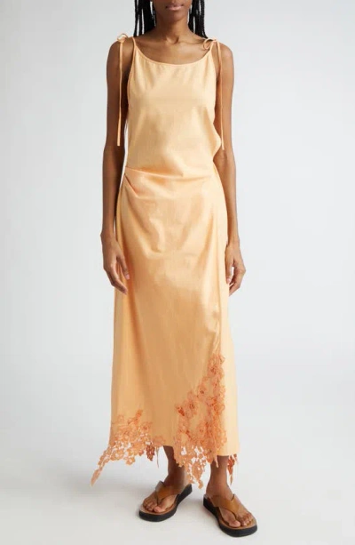 Acne Studios Daya Guipure Lace Handkerchief Hem Cotton Slipdress In Pastel Orange