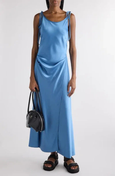 Acne Studios Dayla Fluid Seersucker Satin Slipdress In Sky Blue