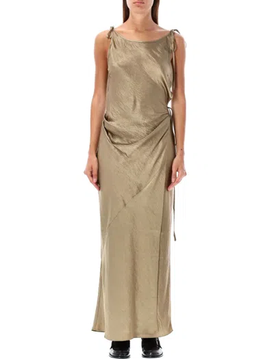 Acne Studios Dayla Satin Midi Dress In Gold
