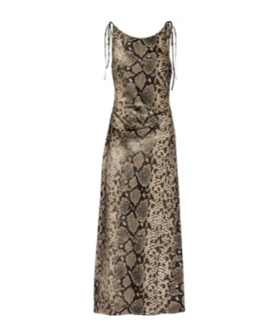 Acne Studios Dayla Snake-print Satin Midi Dress In Brown