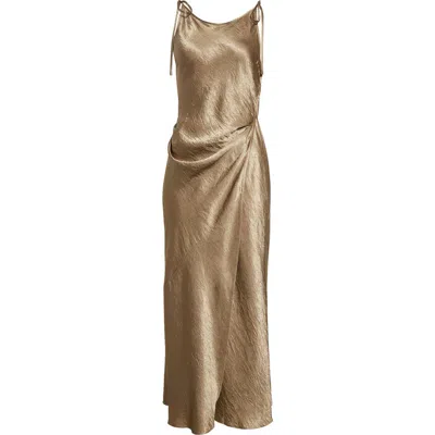 Acne Studios Dayla Satin Midi Dress In Gold