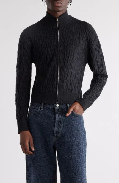 Acne Studios Debossed Zip-up Wool Cardigan In Black/grey