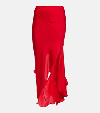 Acne Studios Deconstructed Cutout Silk Midi Skirt In Red