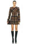 Acne Studios Delfin Plaid Long Sleeve Wool Blend Minidress In Multi