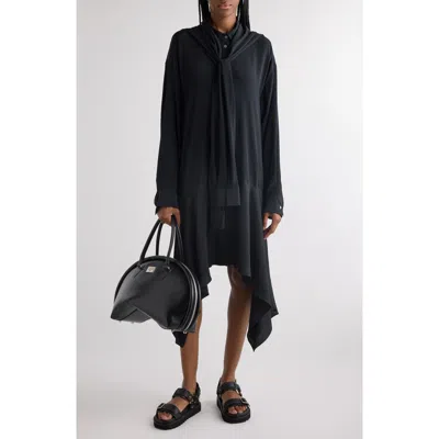 Acne Studios Delouse Long Sleeve Shirtdress With Removable Scarf In Black