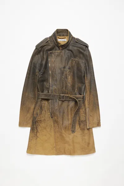 Acne Studios Denim Belted Coat In Black,yellow