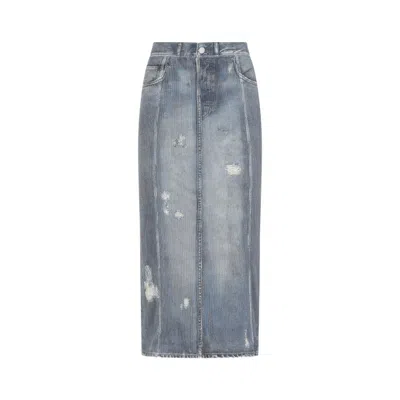 Acne Studios Denim Blue Cotton Skirt In Grey
