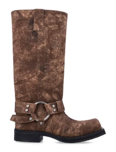 Acne Studios Coated-canvas Knee Boots In Brown