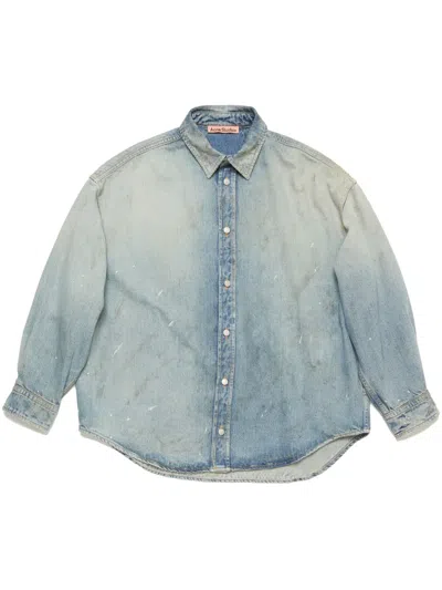 Acne Studios Jacquard Monogram Denim Shirt In Blue Beige
