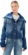 Acne Studios Faded Crumpled Denim Jacket Women In Blue