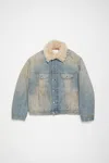 Acne Studios Denim Fur Trim Jacket - Oversized Fit In Mid Blue