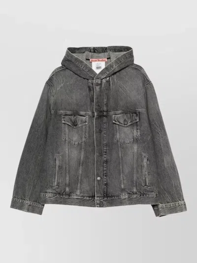Acne Studios Denim Hooded Jacket Long Sleeves Pockets In Gray