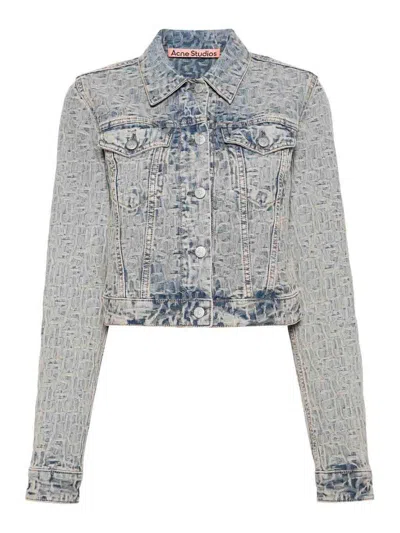 Acne Studios Logo Cropped Denim Jacket In Blue