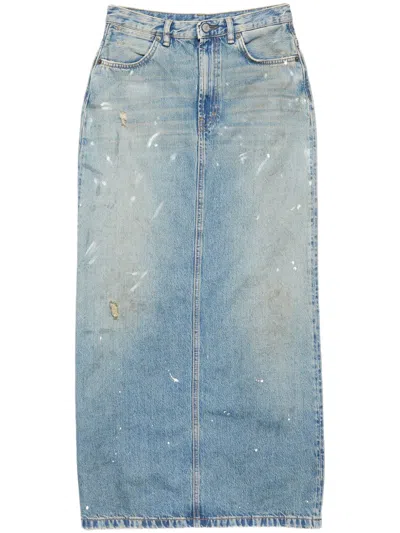 Acne Studios Blue Paint Splatter Denim Maxi Skirt