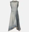 Acne Studios Asymmetric Frayed Denim Midi Dress In Blue