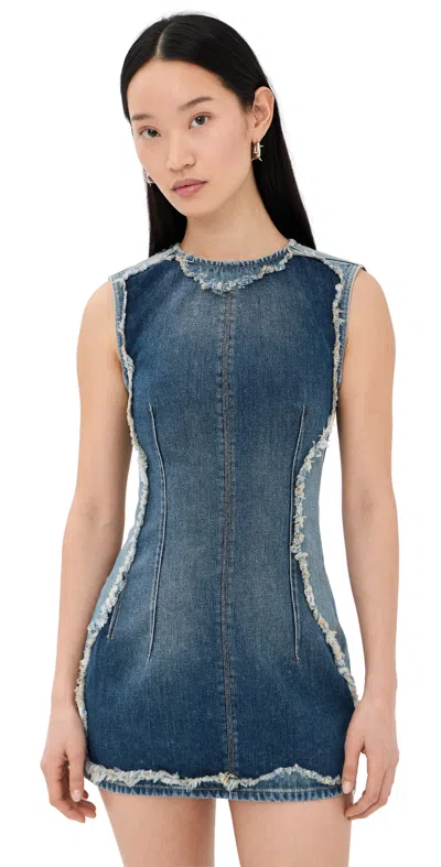 Acne Studios Dress Sleeveless Round Neckline Frayed Edges In Blue