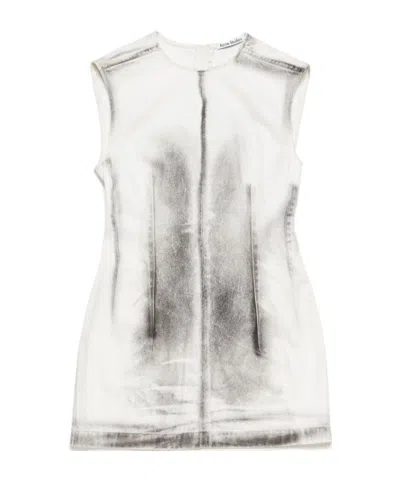 Acne Studios Mini Denim Dress With Pigmented Pattern In White