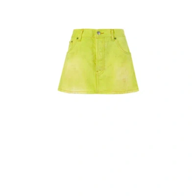 Acne Studios Denim Miniskirt In Aqp Neon Yellow