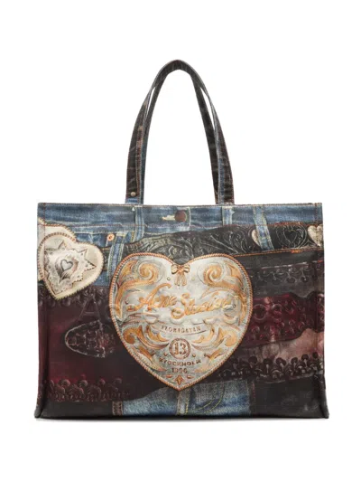 Acne Studios Denim-patch Heart Tote Bag In Blue