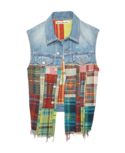 Acne Studios Denim Plaid Spliced Vest In Blue