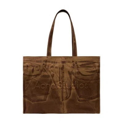 Acne Studios Denim Pocket-print Cotton Tote Bag In Brown