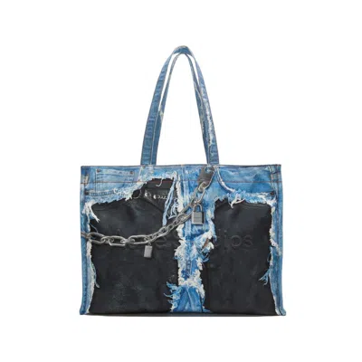 Acne Studios Denim Print Tote Bag In Blue