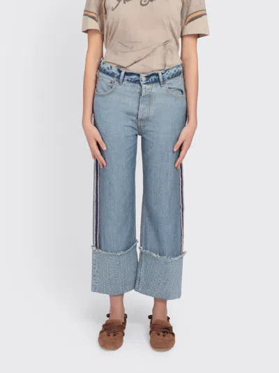 Acne Studios Denim Rhinestone Trousers In Blue