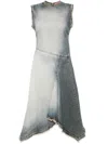 Acne Studios Asymmetric Frayed Denim Midi Dress In 蓝色