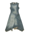 Acne Studios Asymmetric Frayed Denim Midi Dress In Gray