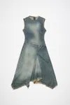 Acne Studios Asymmetric Frayed Denim Midi Dress In Mid Blue
