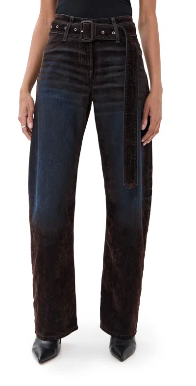 ACNE STUDIOS DENIM USED FLOCK LOOSE FIT TROUSERS BROWN/BLUE