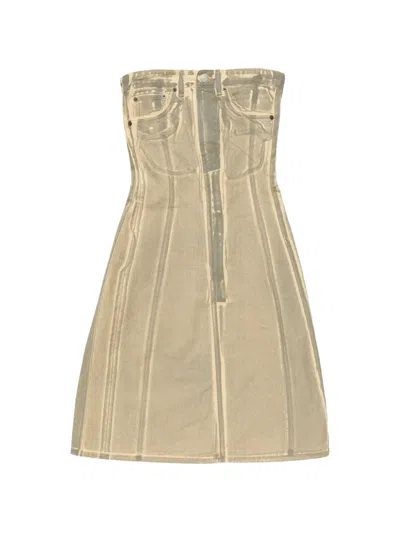 Acne Studios Denim-print Mini Dress In Neutral