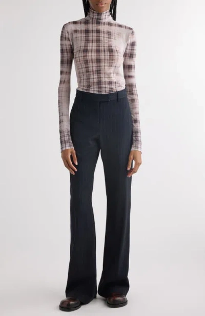 Acne Studios Denise Faded Check Seamless Funnel Neck Top In Black/white