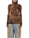 Acne Studios Denise Printed Technical Top In Camel Black