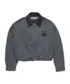 Acne Studios Appliquéd Leather-trimmed Distressed Cotton-twill Jacket In Gray