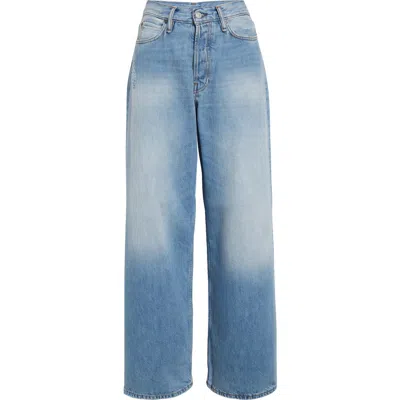 Acne Studios Devon Dirty Halo Coated Denim Minidress In Mid Blue