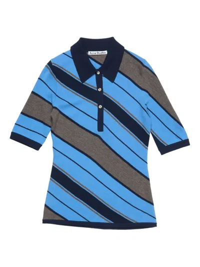 Acne Studios Diagonal-stripe Polo Shirt In Blue