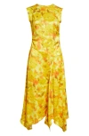 Acne Studios Difella Blurred Flower Satin Midi Dress In Yellow